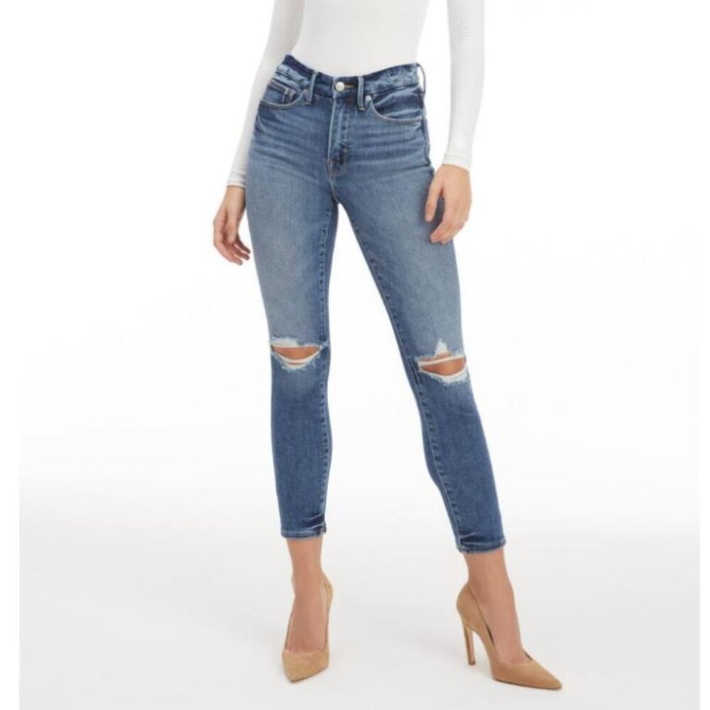 Good American Good Legs Stovepipe Distressed Jeans